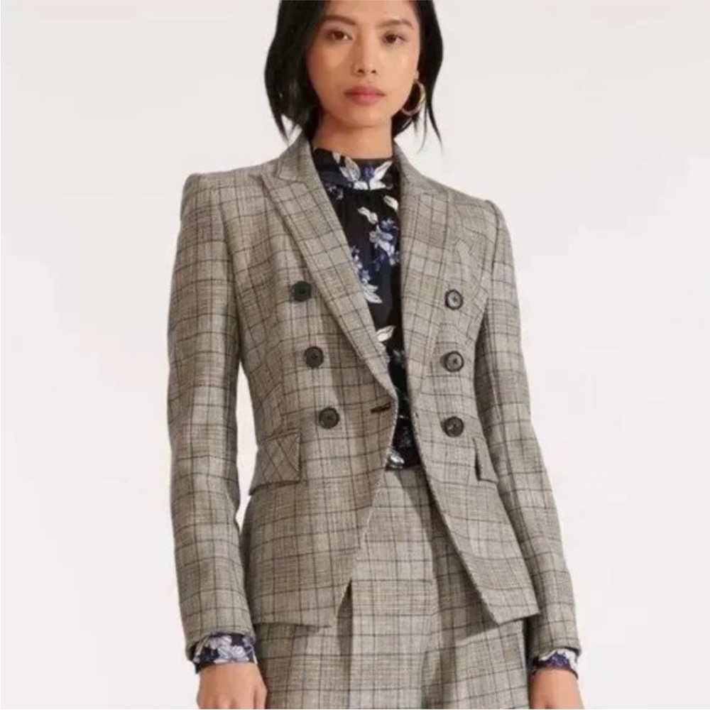 $698 Veronica Beard Gray/Grey Plaid Miller Dickey Blazer Jacket - Size 0 - Picture 2 of 16